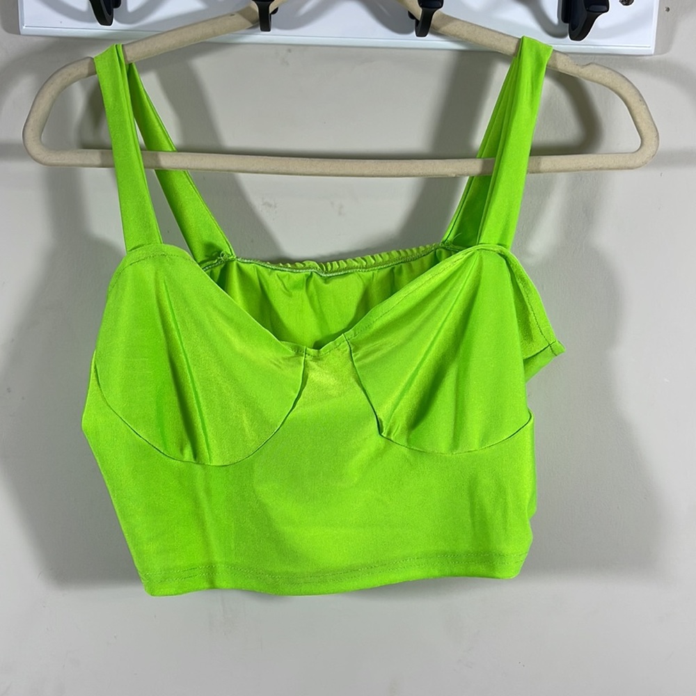 Neon Lime Wide Leg Pants & Crop Top Set - Picture 7 of 9
